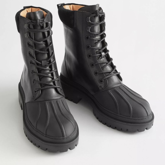 & Other Stories Shoes - Chunky leather combat boots / winter black boots / geniune leather boots
